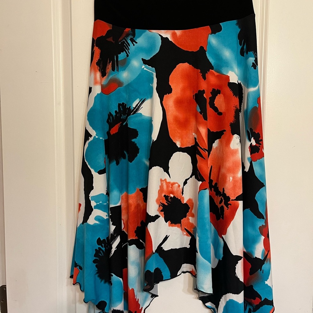 Floral A-Line Skirt - Black, Blue, Red